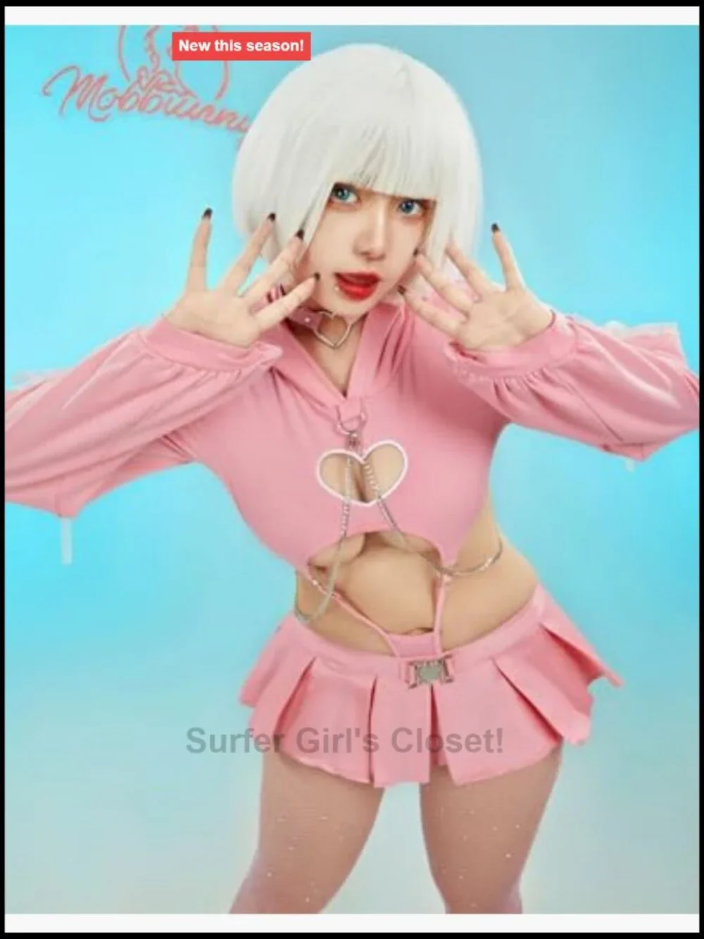 Valentine's Day Lingerie Set with Heart Cutout Hoodie and Skirt